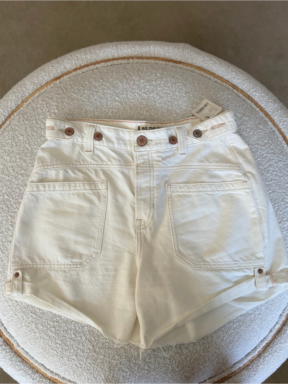 Free People White High-Rise Utility Cotton Shorts